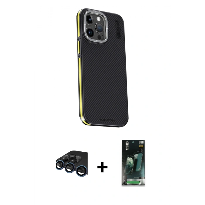 MARSİLYAN™- iPhone 15 Pro Kılıf Kıvılcım Modern Özel Seri - Şeffaf 360 Full Body Arka Koruyucu + Raze Metal Kamera Lens - LT