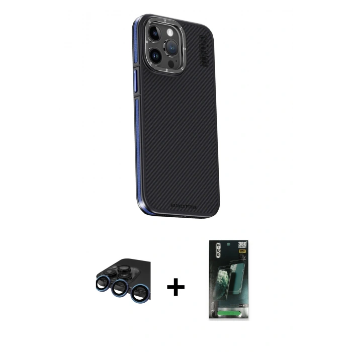 MARSİLYAN™- iPhone 15 Pro Kılıf Kıvılcım Modern Özel Seri - Şeffaf 360 Full Body Arka Koruyucu + Raze Metal Kamera Lens - LT