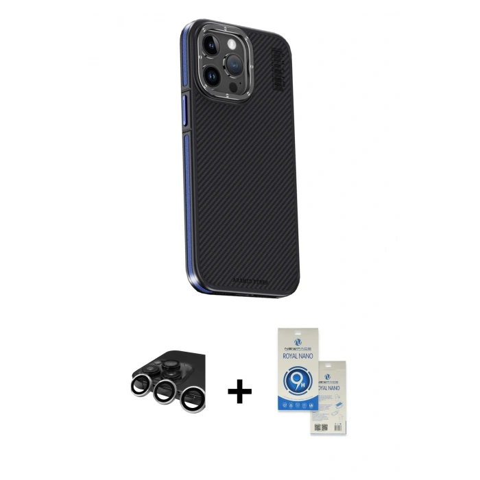 MARSİLYAN™- iPhone 15 Pro Kılıf Kıvılcım Modern Özel Seri - Şeffaf Royal Nano Ekran Koruyucu + Raze Metal Kamera Lens - GS
