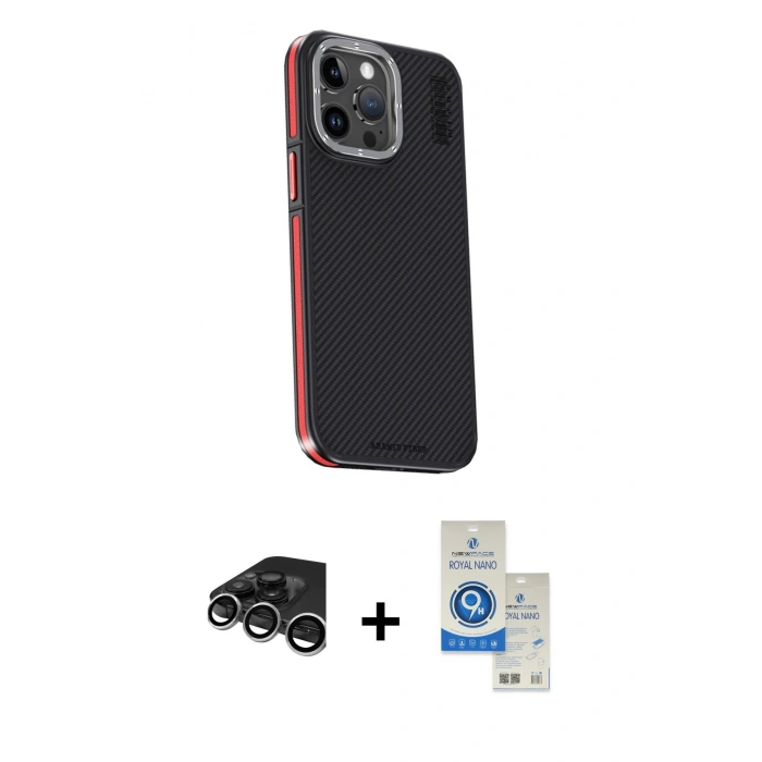 MARSİLYAN™- iPhone 15 Pro Kılıf Kıvılcım Modern Özel Seri - Şeffaf Royal Nano Ekran Koruyucu + Raze Metal Kamera Lens - GS