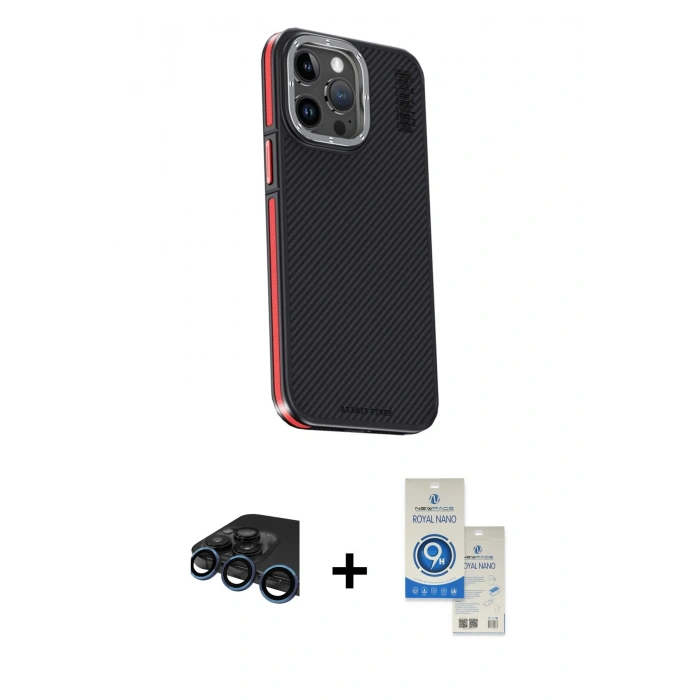 MARSİLYAN™- iPhone 15 Pro Kılıf Kıvılcım Modern Özel Seri - Şeffaf Royal Nano Ekran Koruyucu + Raze Metal Kamera Lens - LT