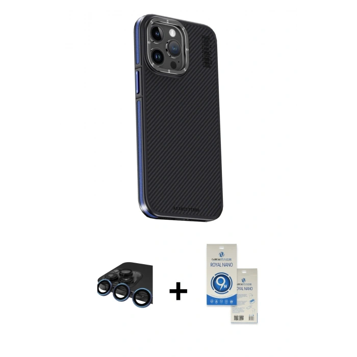 MARSİLYAN™- iPhone 15 Pro Kılıf Kıvılcım Modern Özel Seri - Şeffaf Royal Nano Ekran Koruyucu + Raze Metal Kamera Lens - LT