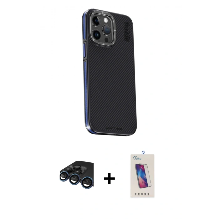 MARSİLYAN™- iPhone 15 Pro Kılıf Kıvılcım Modern Özel Seri - Siyah Joko 5D Cam + Raze Metal Kamera Lens - LT