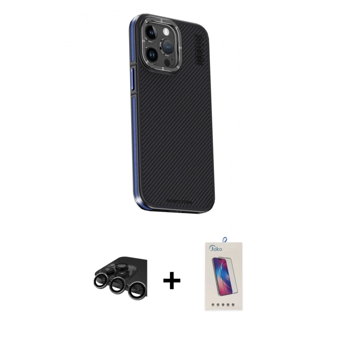 MARSİLYAN™- iPhone 15 Pro Kılıf Kıvılcım Modern Özel Seri - Siyah Joko 5D Cam + Raze Metal Kamera Lens - TMGI