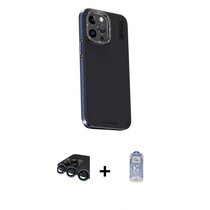 MARSİLYAN™- iPhone 15 Pro Kılıf Kıvılcım Modern Özel Seri - Siyah Joko Magic 5D Cam + Raze Metal Kamera Lens - LT