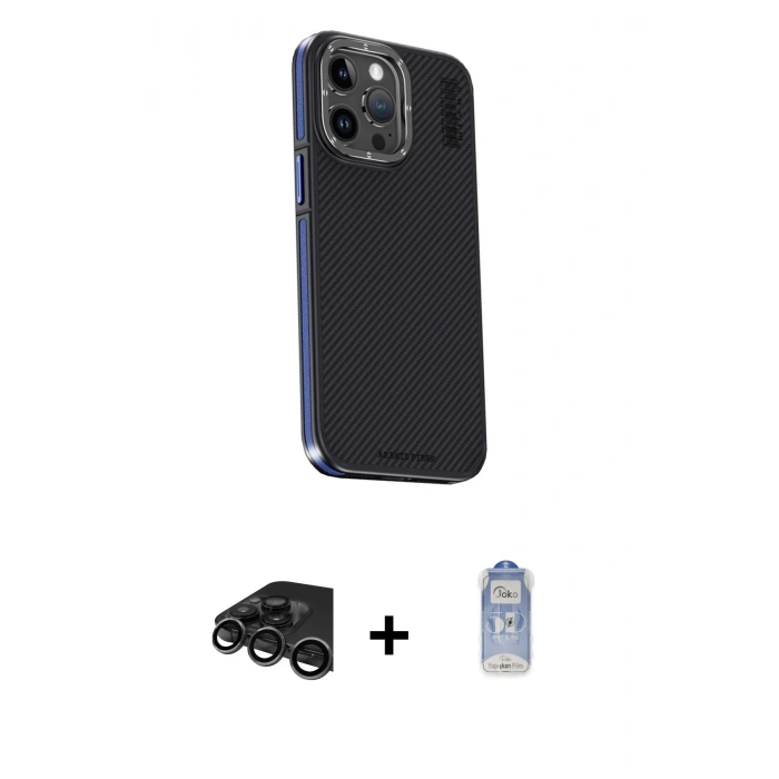 MARSİLYAN™- iPhone 15 Pro Kılıf Kıvılcım Modern Özel Seri - Siyah Joko Magic 5D Cam + Raze Metal Kamera Lens - TMGI