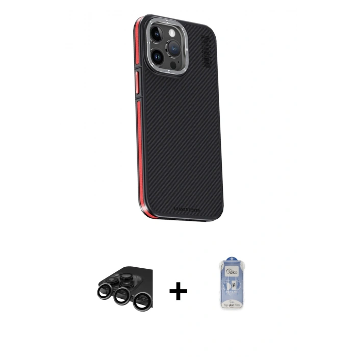 MARSİLYAN™- iPhone 15 Pro Kılıf Kıvılcım Modern Özel Seri - Siyah Joko Magic 5D Cam + Raze Metal Kamera Lens - TMGI