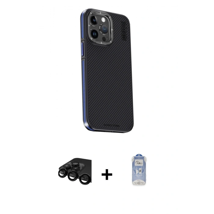 MARSİLYAN™- iPhone 15 Pro Kılıf Kıvılcım Modern Özel Seri - Siyah Joko Magic 5D Cam + Raze Metal Kamera Lens - SH