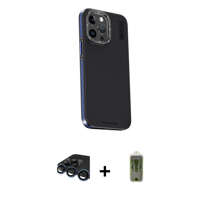 MARSİLYAN™- iPhone 15 Pro Kılıf Kıvılcım Modern Özel Seri - Siyah Joko Magic 5D Hayalet Cam + Raze Metal Kamera Lens - LT