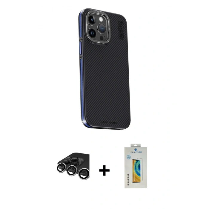 MARSİLYAN™- iPhone 15 Pro Kılıf Kıvılcım Modern Özel Seri - Siyah Polymer Nano Ekran Koruyucu + Raze Metal Kamera Lens - GS