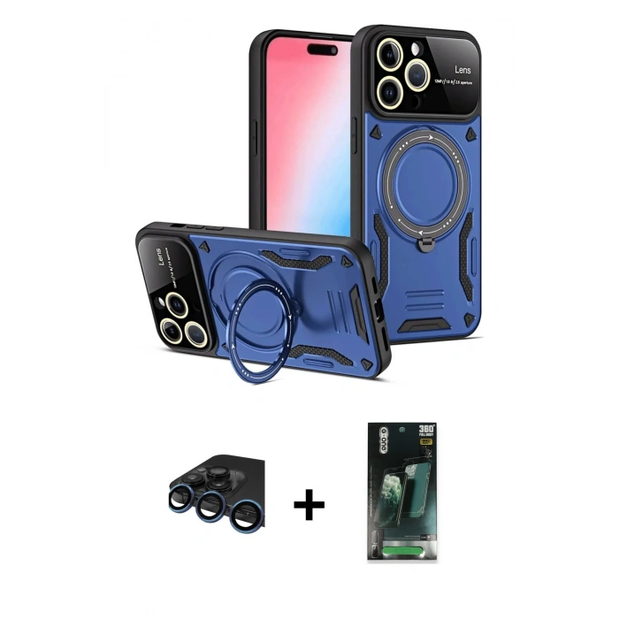 MARSİLYAN™- iPhone 15 Pro Kılıf Kıvılcım Modern Serisi - Siyah 360 Mat Full Body Arka Koruyucu + Raze Metal Kamera Lens - LT