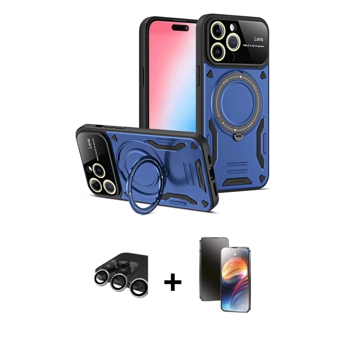 MARSİLYAN™- iPhone 15 Pro Kılıf Kıvılcım Modern Serisi - Siyah 3D Antistatik Mat Seramik Nano Ekran Koruyucu + Raze Metal Kamera Lens - GS