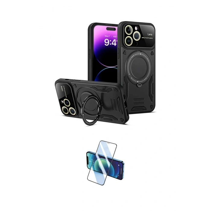 MARSİLYAN™- iPhone 15 Pro Kılıf Kıvılcım Modern Serisi - Siyah 3D Antistatik Seramik Nano Ekran Koruyucu
