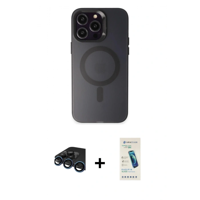 MARSİLYAN™- iPhone 15 Pro Kılıf Kozmos Çizgi Prime - Şeffaf Pasifik Cam Ekran Koruyucu + Raze Metal Kamera Lens - LT