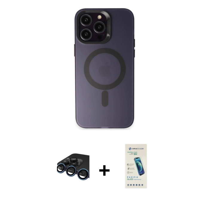 MARSİLYAN™- iPhone 15 Pro Kılıf Kozmos Çizgi Prime - Şeffaf Pasifik Cam Ekran Koruyucu + Raze Metal Kamera Lens - LT