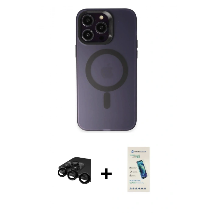 MARSİLYAN™- iPhone 15 Pro Kılıf Kozmos Çizgi Prime - Şeffaf Pasifik Cam Ekran Koruyucu + Raze Metal Kamera Lens - SH
