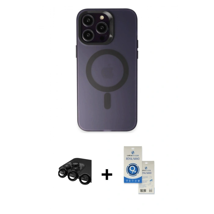 MARSİLYAN™- iPhone 15 Pro Kılıf Kozmos Çizgi Prime - Şeffaf Royal Nano Ekran Koruyucu + Raze Metal Kamera Lens - SH