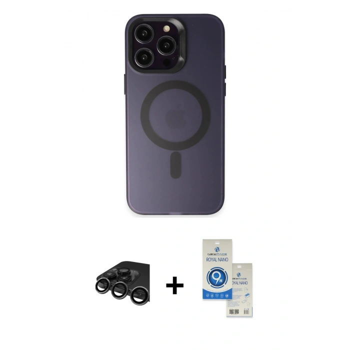 MARSİLYAN™- iPhone 15 Pro Kılıf Kozmos Çizgi Prime - Şeffaf Royal Nano Ekran Koruyucu + Raze Metal Kamera Lens - TMGI