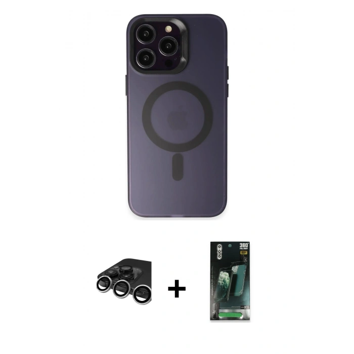 MARSİLYAN™- iPhone 15 Pro Kılıf Kozmos Çizgi Prime - Siyah 360 Mat Full Body Arka Koruyucu + Raze Metal Kamera Lens - GS