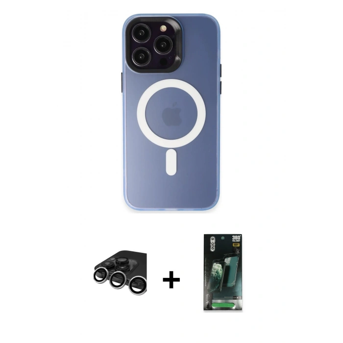 MARSİLYAN™- iPhone 15 Pro Kılıf Kozmos Çizgi Prime - Siyah 360 Mat Full Body Arka Koruyucu + Raze Metal Kamera Lens - GS