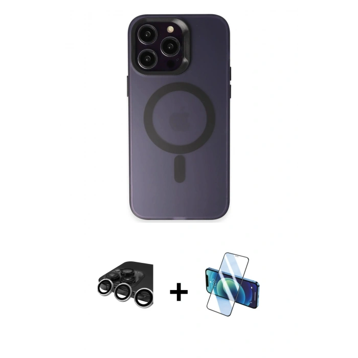 MARSİLYAN™- iPhone 15 Pro Kılıf Kozmos Çizgi Prime - Siyah 3D Antistatik Cam Ekran Koruyucu + Raze Metal Kamera Lens - GS