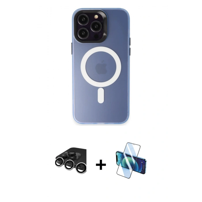 MARSİLYAN™- iPhone 15 Pro Kılıf Kozmos Çizgi Prime - Siyah 3D Antistatik Cam Ekran Koruyucu + Raze Metal Kamera Lens - GS