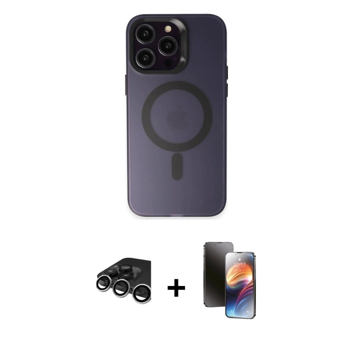 MARSİLYAN™- iPhone 15 Pro Kılıf Kozmos Çizgi Prime - Siyah 3D Antistatik Mat Seramik Nano Ekran Koruyucu + Raze Metal Kamera Lens - GS
