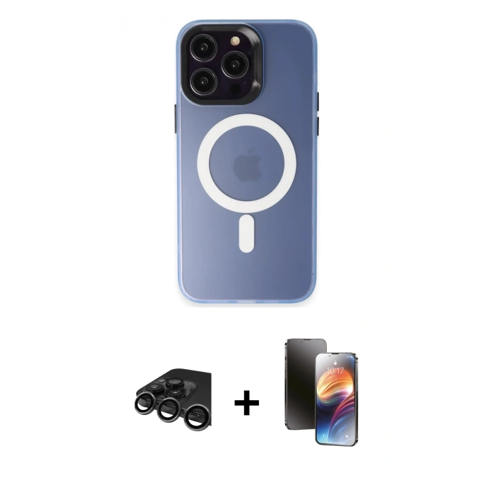 MARSİLYAN™- iPhone 15 Pro Kılıf Kozmos Çizgi Prime - Siyah 3D Antistatik Mat Seramik Nano Ekran Koruyucu + Raze Metal Kamera Lens - TMGI