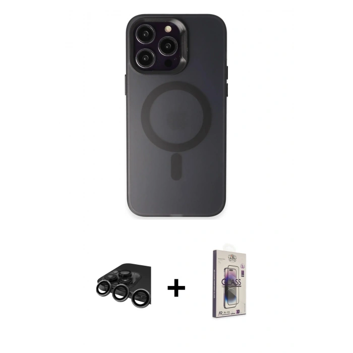 MARSİLYAN™- iPhone 15 Pro Kılıf Kozmos Çizgi Prime - Siyah Bilvis 3D Cam Ekran Koruyucu + Raze Metal Kamera Lens - TMGI
