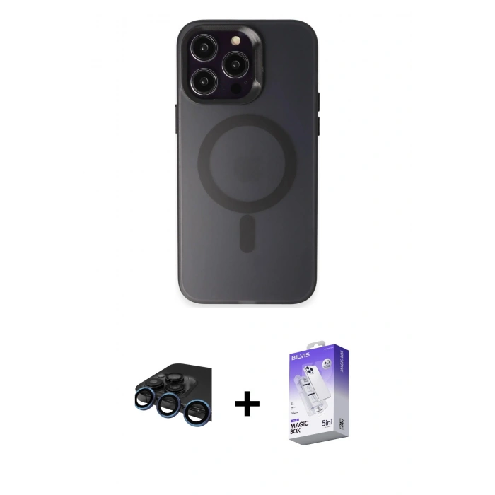 MARSİLYAN™- iPhone 15 Pro Kılıf Kozmos Çizgi Prime - Siyah Bilvis 5in1 3D Magic Cam Ekran Koruyucu + Raze Metal Kamera Lens - LT