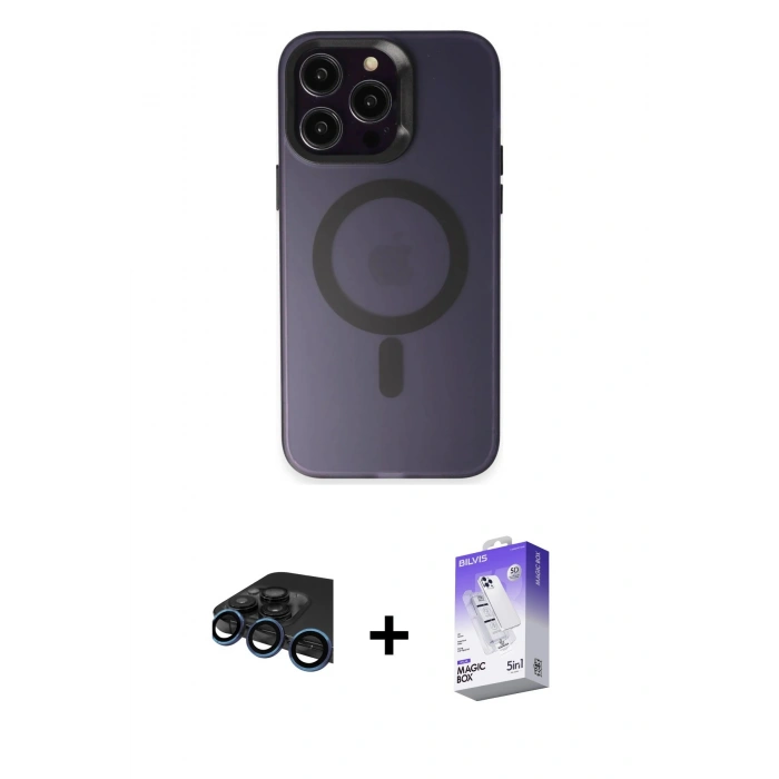 MARSİLYAN™- iPhone 15 Pro Kılıf Kozmos Çizgi Prime - Siyah Bilvis 5in1 3D Magic Cam Ekran Koruyucu + Raze Metal Kamera Lens - LT