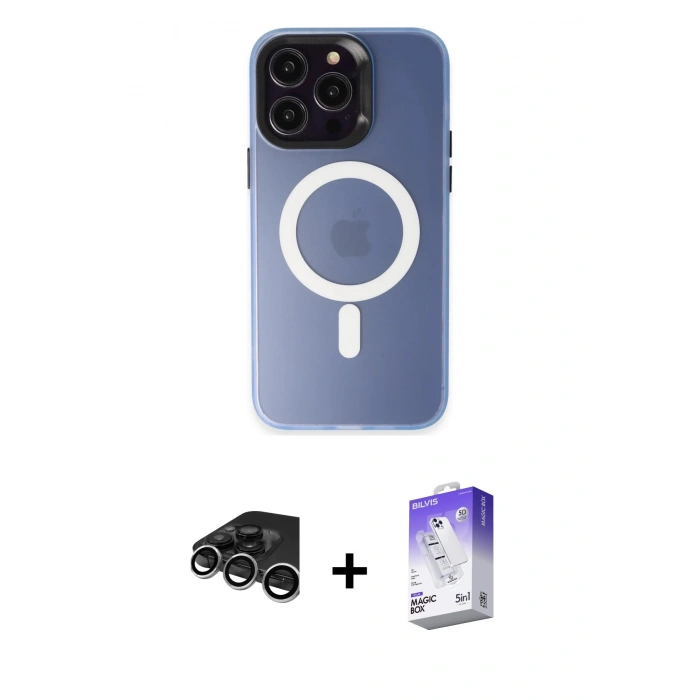 MARSİLYAN™- iPhone 15 Pro Kılıf Kozmos Çizgi Prime - Siyah Bilvis 5in1 3D Magic Cam Ekran Koruyucu + Raze Metal Kamera Lens - GS