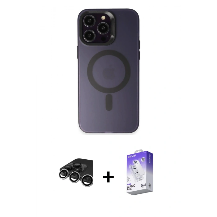 MARSİLYAN™- iPhone 15 Pro Kılıf Kozmos Çizgi Prime - Siyah Bilvis 5in1 3D Magic Cam Ekran Koruyucu + Raze Metal Kamera Lens - GS