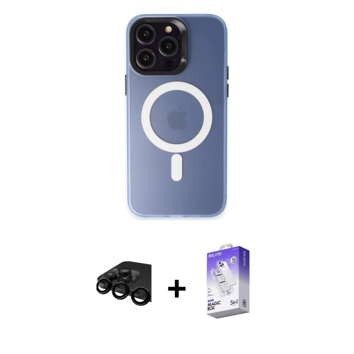 MARSİLYAN™- iPhone 15 Pro Kılıf Kozmos Çizgi Prime - Siyah Bilvis 5in1 3D Magic Cam Ekran Koruyucu + Siyah Raze Metal Kamera Lens
