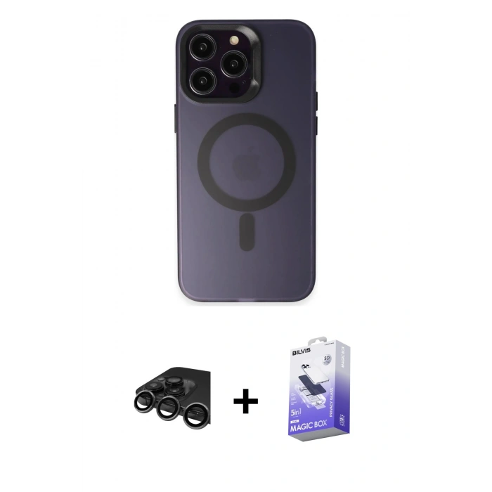 MARSİLYAN™- iPhone 15 Pro Kılıf Kozmos Çizgi Prime - Siyah Bilvis 5in1 5D Magic Hayalet Cam Ekran Koruyucu + Raze Metal Kamera Lens - TMGI