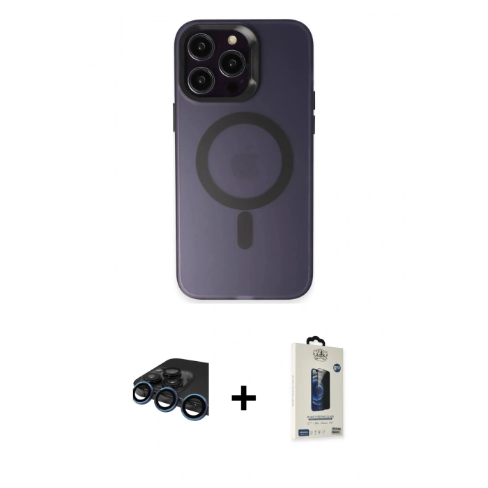 MARSİLYAN™- iPhone 15 Pro Kılıf Kozmos Çizgi Prime - Siyah Bilvis Hayalet Cam Ekran Koruyucu + Raze Metal Kamera Lens - LT