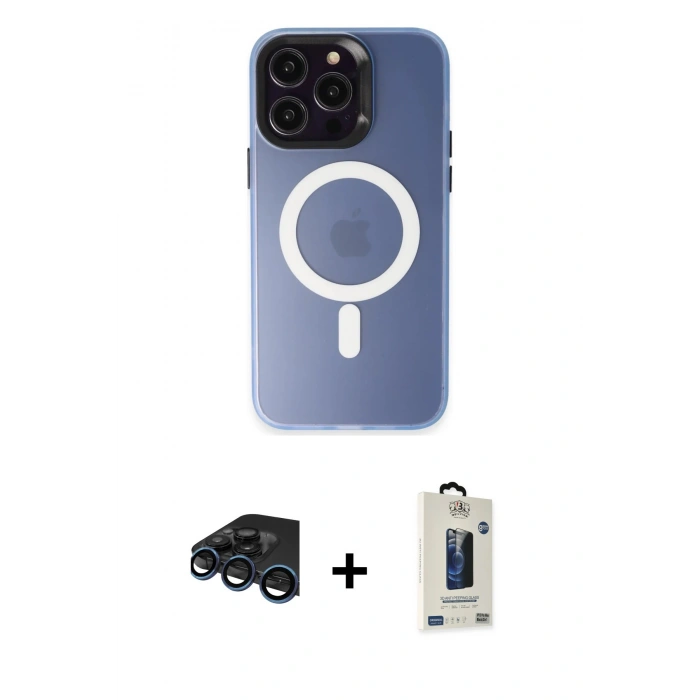 MARSİLYAN™- iPhone 15 Pro Kılıf Kozmos Çizgi Prime - Siyah Bilvis Hayalet Cam Ekran Koruyucu + Raze Metal Kamera Lens - LT