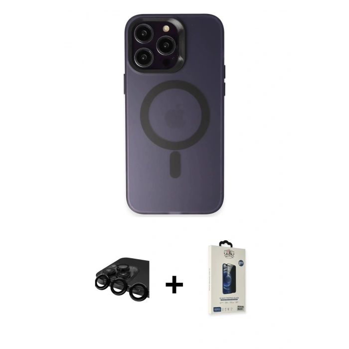 MARSİLYAN™- iPhone 15 Pro Kılıf Kozmos Çizgi Prime - Siyah Bilvis Hayalet Cam Ekran Koruyucu + Raze Metal Kamera Lens - SH