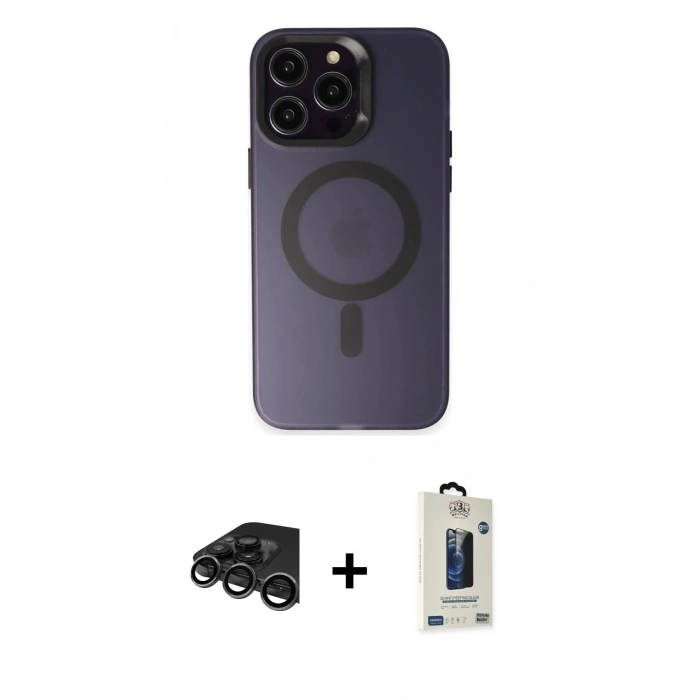 MARSİLYAN™- iPhone 15 Pro Kılıf Kozmos Çizgi Prime - Siyah Bilvis Hayalet Cam Ekran Koruyucu + Raze Metal Kamera Lens - TMGI