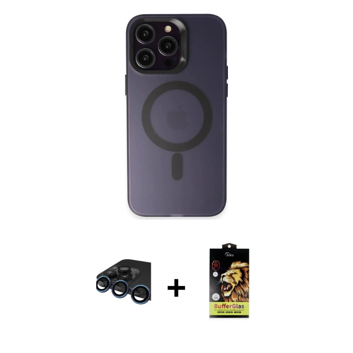 MARSİLYAN™- iPhone 15 Pro Kılıf Kozmos Çizgi Prime - Siyah Buffer Cam Ekran Koruyucu + Raze Metal Kamera Lens - LT