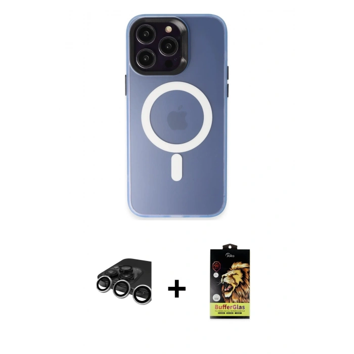 MARSİLYAN™- iPhone 15 Pro Kılıf Kozmos Çizgi Prime - Siyah Buffer Cam Ekran Koruyucu + Raze Metal Kamera Lens - GS