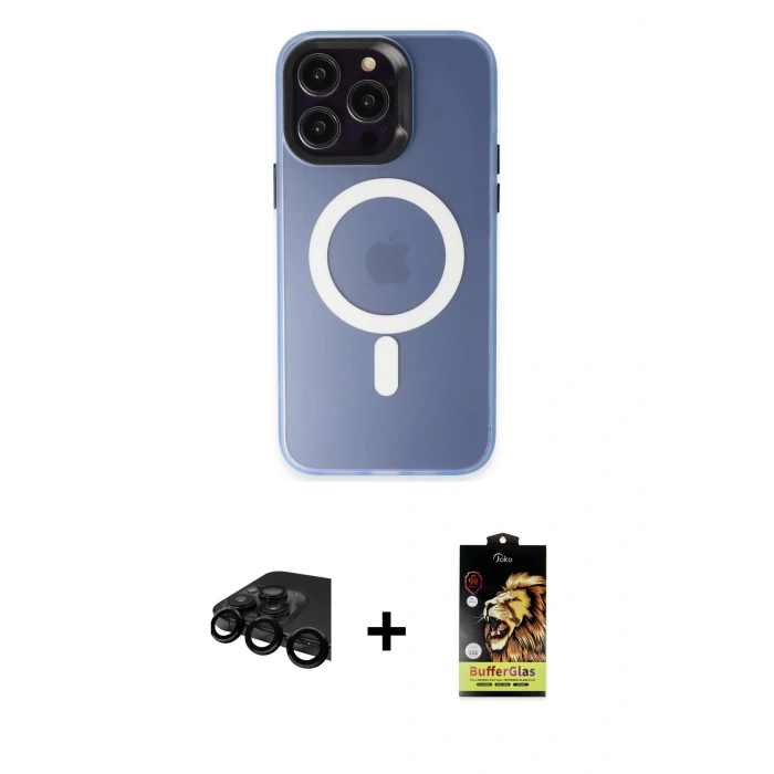 MARSİLYAN™- iPhone 15 Pro Kılıf Kozmos Çizgi Prime - Siyah Buffer Cam Ekran Koruyucu + Raze Metal Kamera Lens - SH