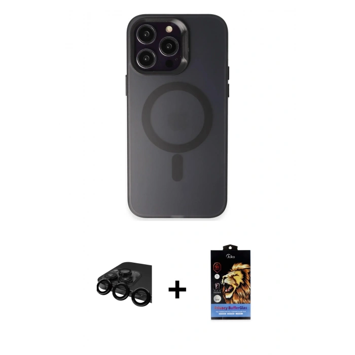 MARSİLYAN™- iPhone 15 Pro Kılıf Kozmos Çizgi Prime - Siyah Buffer Hayalet Cam Ekran Koruyucu + Raze Metal Kamera Lens - SH