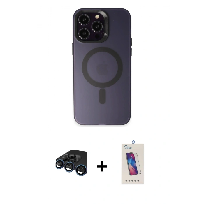 MARSİLYAN™- iPhone 15 Pro Kılıf Kozmos Çizgi Prime - Siyah Joko 5D Cam + Raze Metal Kamera Lens - LT