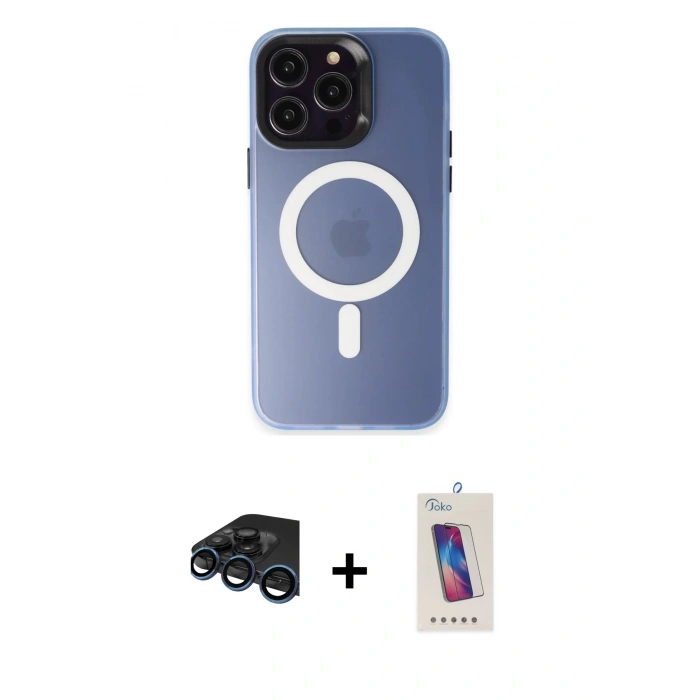 MARSİLYAN™- iPhone 15 Pro Kılıf Kozmos Çizgi Prime - Siyah Joko 5D Cam + Raze Metal Kamera Lens - LT