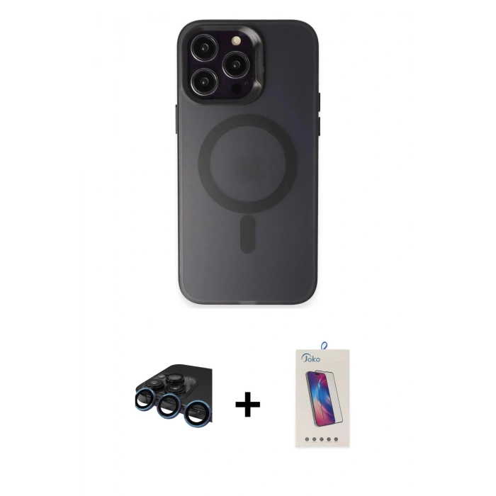 MARSİLYAN™- iPhone 15 Pro Kılıf Kozmos Çizgi Prime - Siyah Joko 5D Cam + Raze Metal Kamera Lens - LT