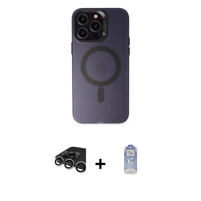 MARSİLYAN™- iPhone 15 Pro Kılıf Kozmos Çizgi Prime - Siyah Joko Magic 5D Cam + Raze Metal Kamera Lens - GS