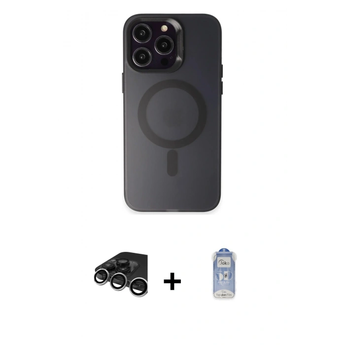 MARSİLYAN™- iPhone 15 Pro Kılıf Kozmos Çizgi Prime - Siyah Joko Magic 5D Cam + Raze Metal Kamera Lens - GS