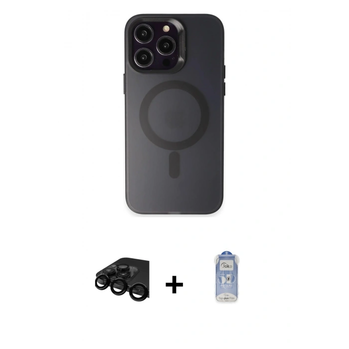 MARSİLYAN™- iPhone 15 Pro Kılıf Kozmos Çizgi Prime - Siyah Joko Magic 5D Cam + Raze Metal Kamera Lens - SH
