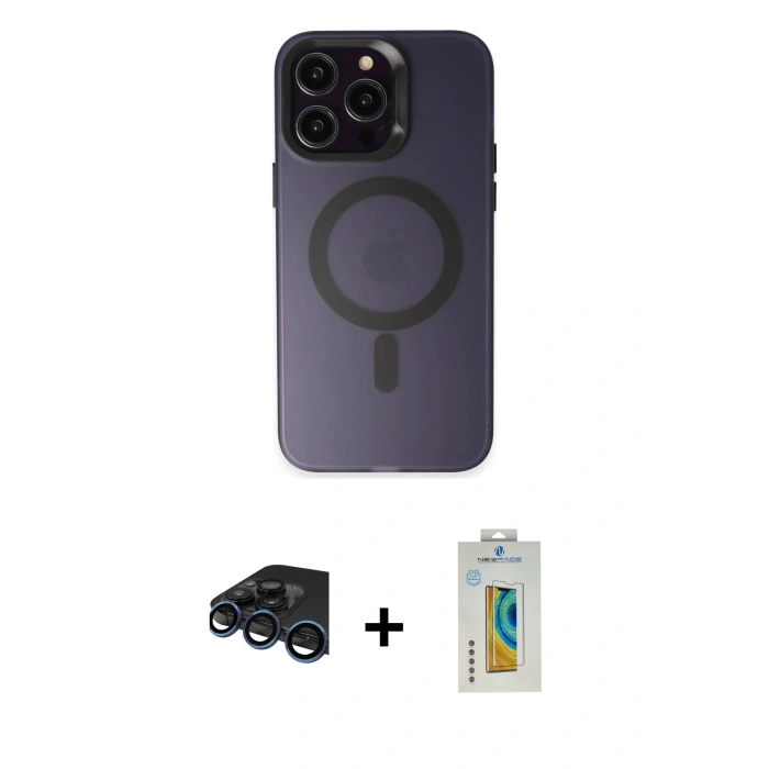MARSİLYAN™- iPhone 15 Pro Kılıf Kozmos Çizgi Prime - Siyah Polymer Nano Ekran Koruyucu + Raze Metal Kamera Lens - LT